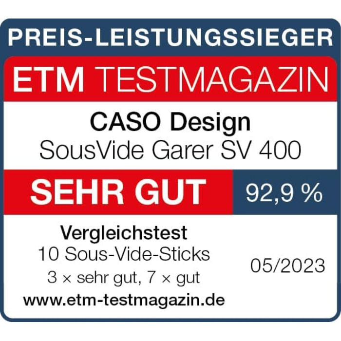 CASO SV400 Sous Vide Stick - Су-від прилад для приготування їжі, до 20л, IPX7