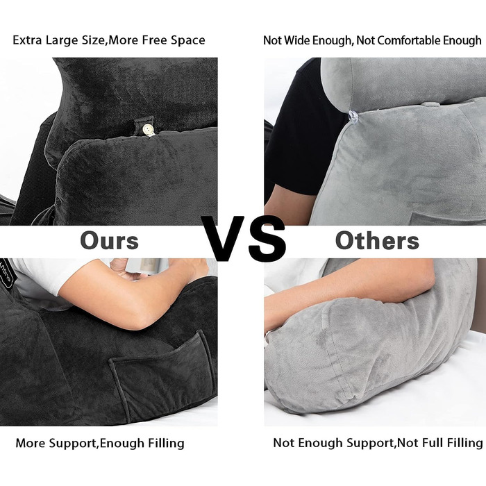 Крісло-мішок для читання, велике (78,7 см), з підголовником та підлокітниками, сіре для читання, перегляду телевізора, дорослих