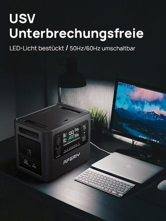 Портативна електростанція AFERIY 3840Wh з LiFePO4 акумулятором, USV, 3x230V AC (7200W Peak), 2200W швидка зарядка, для кемпінгу та подорожей
