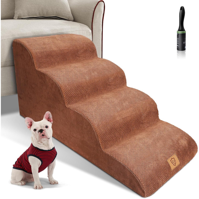 Сходи для собак HEVOL 2 сходинки, висота 40 см, губка, для собак та котів, портативна, миється, диван-ліжко, 1 ворсистий валик (4 сходинки коричневого кольору)