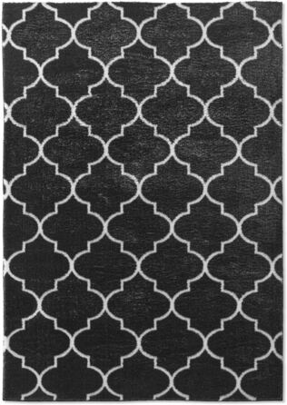 Дизайнерський килим Valetta з коротким ворсом для вітальні в скандинавському стилі бохо, що миється чорно-білий (чорно-білий, круглий, 120 см)