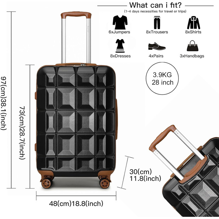 Набір валіз KONO 2 в 1: велика валіза 72 см + косметичка (білий, чорний/коричневий)