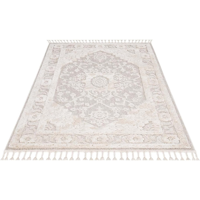 Килим City Boho Carpet Cream 80x150 см - Орнаменти, Бордюр, 3D Ефект, Бахрома, Сизаль