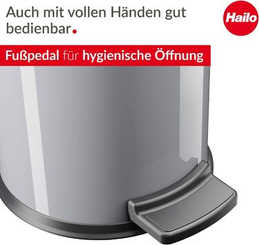 Відро для сміття Hailo Solid s / 1 x 3 літри косметичне відро з оцинкованим внутрішнім відром / Самозатирающееся / ручка для перенесення / сталевий лист / кругле відро для ванної кімнати / відро для ванної кімнати / зроблено в Німеччині /(срібло)