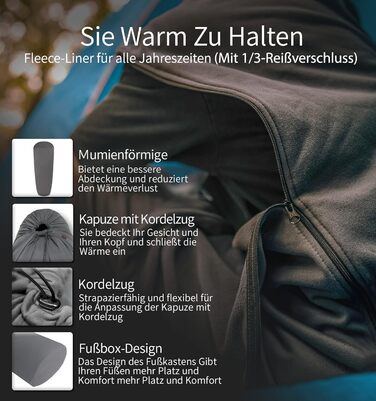 Всесезонний спальний мішок Litume пропонує до 15C, стискаючий і легкий спальний мішок Mummy для подорожей, кемпінгу, легкий спальний мішок на напівблискавці