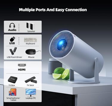 Портативний проєктор Mini Beamer 4K з WiFi6, Bluetooth 5.0 та Android 11.0. Підтримка HDMI, USB, Laptop для домашнього кінотеатру. Автоматичне вирівнювання зображення