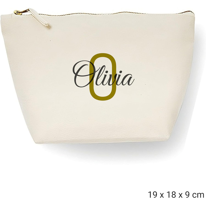 Персоналізована вінтажна бавовняна косметичка Косметичка, сумка для туалетного приладдя, маленький пенал для жінок і дівчаток 19x18x9 см, натуральний (з літерою та назвою)