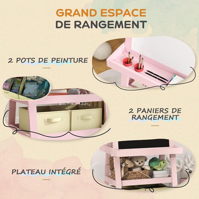 Дитяча фліпчарт AIYAPLAY 3 в 1 з магнітною дошкою та рулоном паперу - для дітей 3-6 років (зелене дерево, рожевий)