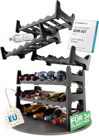 Стійка для пляшок Novaliv на 36 пляшок з переробленого пластику, розширювана, чорна, для вина та напоїв