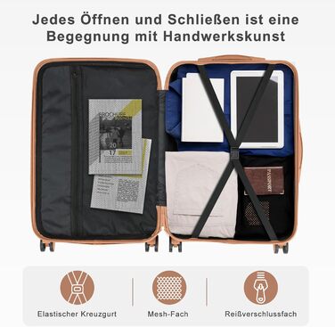 Набір валіз LALAHO 4 шт: дорожній комплект з косметичками, валізи з ABS пластику, багажний набір з косметичним мішечком, ручна валіза та 4 захисними куточками (Чорно-коричневий, Набір валіз 4 шт (смужки))