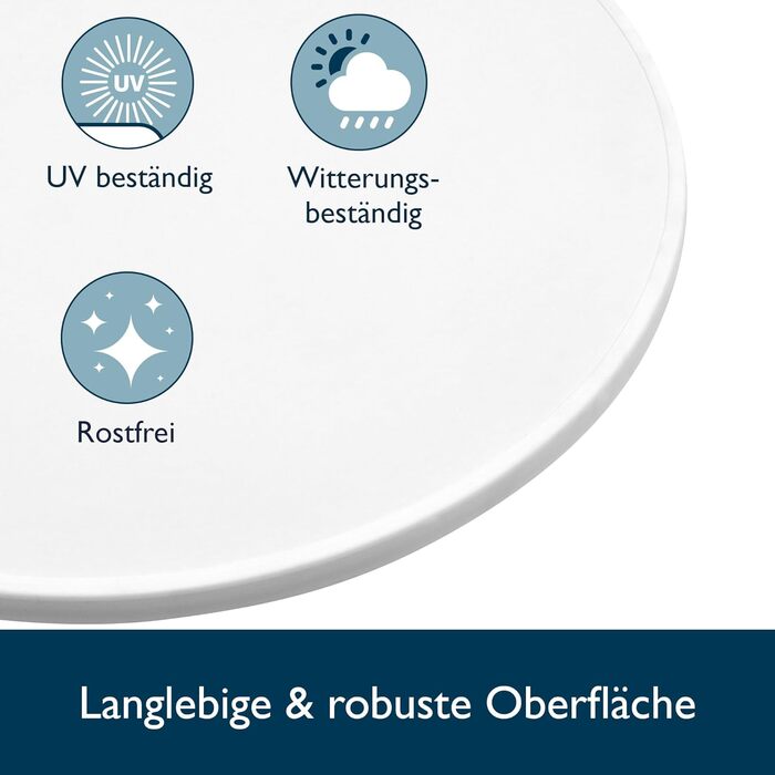 Стіл Beautissu розкладний, 70 см, білий Bellini – стійкий, погоджувальний, з анти-царапин покриттям. Підходить для вулиці, кафе, барів. Легка збірка, Ø 70 см. Ідеальний для вечірок та пікніків.
