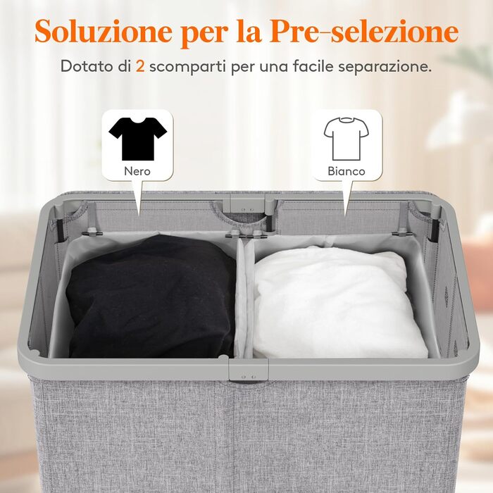 Кошик для білизни з кришкою Lifewit, великий, 145L, сірий, для спальні та ванної кімнати