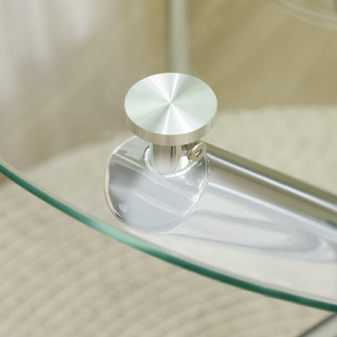 Стіл обідній, круглий зі скляною стільницею, без рамки, на 2-4 особи, сталеві ніжки, 80 x 80 x 74 см