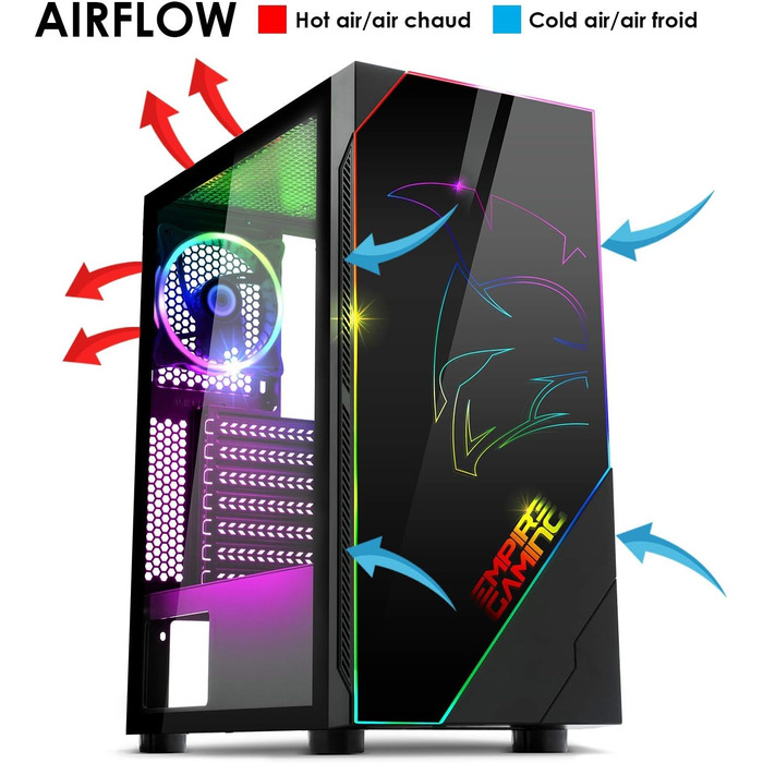 Корпус для ПК EMPIRE GAMING Spartan ARGB ATX із LED-підсвіткою, бічною скляною дверцятами та 120 мм RGB вентилятором