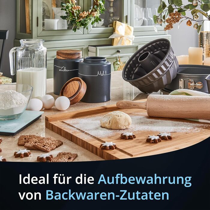 Набір контейнерів для картоплі, цибулі та часнику KHG, 3 шт., кераміка, бамбукові кришки, сірий антрацит, об'єм 3 л та 1,5 л (для борошна, солі, цукру)