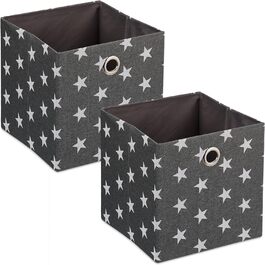 Тканинна коробка для зберігання, набір з 2 шт. , білі зірки, ВхШхГ 30,5 x 30 x 30 см, складний кошик для полиць, сірий/білий