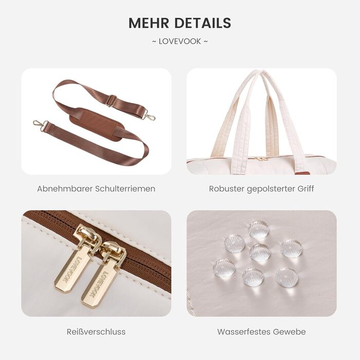 Сумка-мішок LOVEVOOK для подорожей, 52x38x25 см (50 л), з відділенням для взуття та косметичкою, бежево-оливковий колір