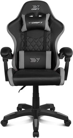 Ігровий крісло DRIFT GAMING DR35 – професійне, чорно-сіре, з підлокітниками, регульоване, з подушками для спини та шиї