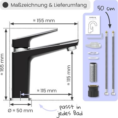 Змішувач для ванної кімнати Instmaier Amelie, одноlever, з міді (чорний/хром)