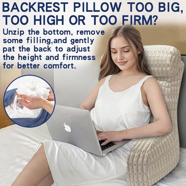 Тінунія Корінь для тіла з підголовником та подушкою для спини, для читання/роботи/перегляду/ігор/відпочинку (Бежевий)
