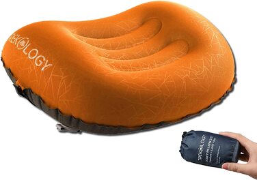 Трекологічна надувна подушка Aluft 2.0 для подорожей і кемпінгу, стислива, компактна, надувна, зручна, ергономічна подушка для підтримки шиї і попереку (Aluft 2.0 (Помаранчевий))