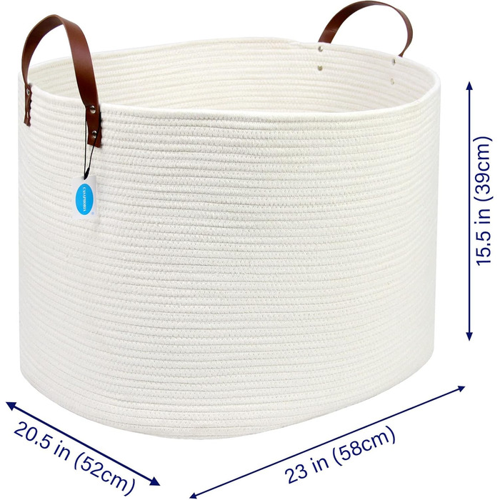 Кошик для дому Casaphoria з бавовняного шнура, XXL, для ковдр, рушників, подушок, бежево-коричневий (55,9 x 55,9 x 35,6 см)