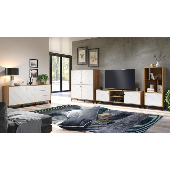 Trendteam Smart Living комод-тумба Trendteam Smart Living - комод-тумба з 2 дверцятами та 4 відділеннями, Artisan Eiche/Weiß, 63 x 136 x 40 см, з металевими ніжками