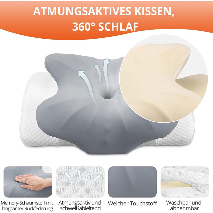 Ортопедична подушка FUNYKICH з піною з пам'яті, сірого кольору, з двома рівнями висоти (11/13 см), дихаюча та пральна, для комфортного сну на боці, спині та животі