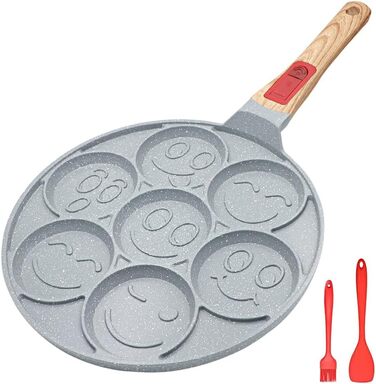 Сковорода для панкейків Induktion з антипригарним покриттям, 7 отворів, знімний ручка, для приготування яєць та дитячого сніданку - синій