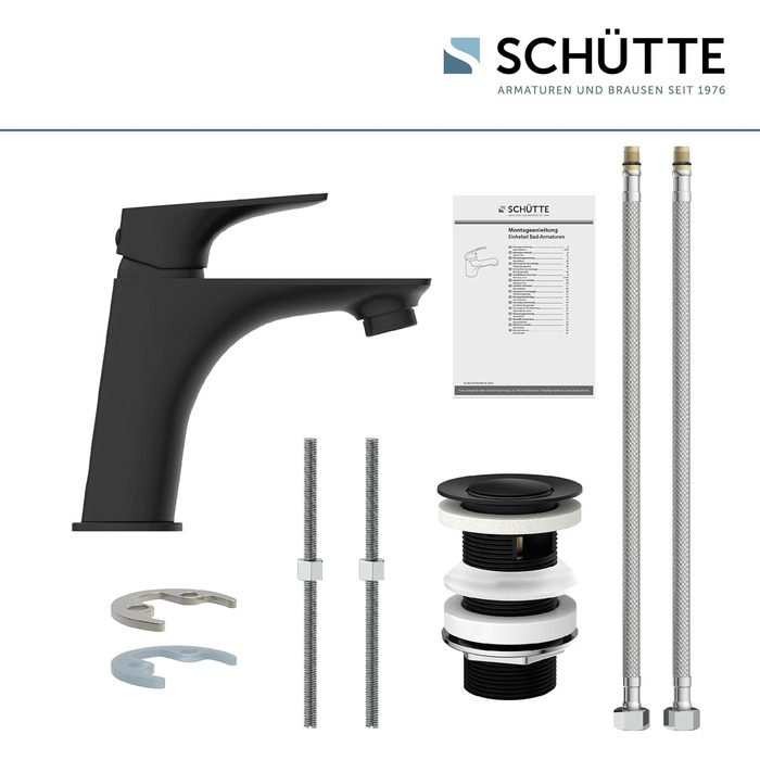 Змішувач для ванної кімнати Schütte Boston, однозахватний, чорний, з набором для зливу | Waschbeckenarmatur