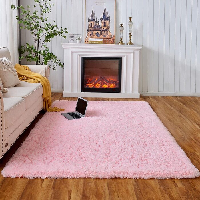 М'який пухнастий нековзний килим Evitany для спальні та вітальні, 90x160 см, рожевий