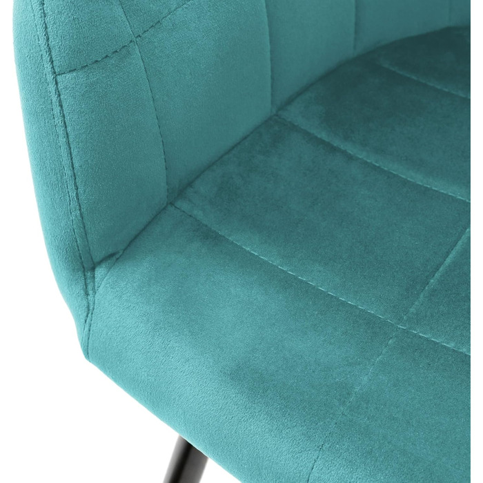 ECD Germany 6 стільців для їдальні з підлокітниками та спинкою, м'які крісла з велюровим покриттям, металеві ніжки, ергономічні стільці для обіднього столу, бірюзовий колір