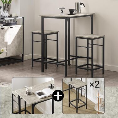 Набір обіднього столу SoBuy (3 шт.) – обідній стіл з 2 стільцями, компактний кухонний набір для вітальні, балкону, саду – компактний та сучасний для невеликих приміщень, 80x50 см, сірий