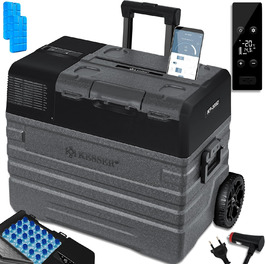 Холодильник-морозильник KESSER® Kompressor 52 л, з керуванням через APP, USB, 12/24/230V, -20°C, для авто/човнів, з телескопічною стійкою та коліщатами