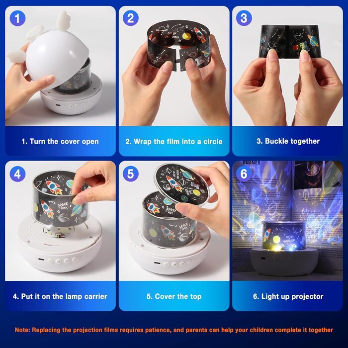 Проектор зоряного неба Diboniur для дітей з 22 фільмами, нічник-проектор, регульована яскравість, 360° обертання, 20 колискових