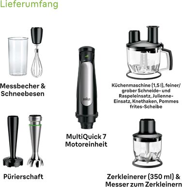Блендер Braun MultiQuick 7 MQ 7087X, погружний, 1000 Вт, нержавіюча сталь, ActiveBlade, 5 насадок, чорний