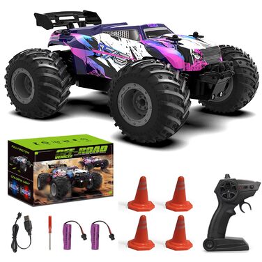Радіокерований позашляховик FEIMUOSI 1:18 RC Car: LED підсвітка, 2.4GHz, 2 акумулятори, швидкість 20 км/год, для дітей та дорослих, фіолетовий