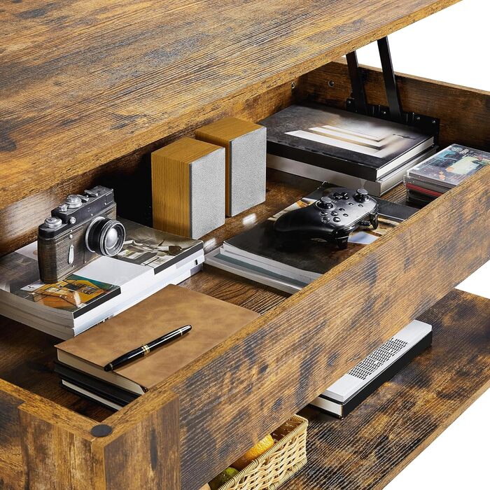 Журнальний столик Yaheetech з регульованою висотою та прихованим місцем для зберігання, колір: іржавий коричневий (120 x 59 x (49,5-63,5) см)