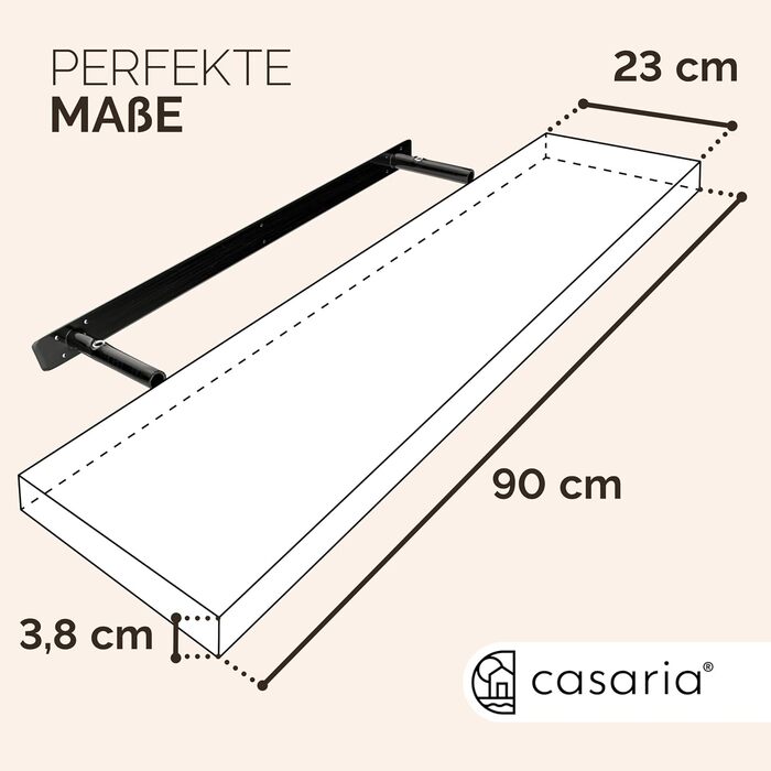 Полиця настінна Casaria Holz Schwarz 90 см для кухні, вітальні, коридору - чорна матова, витримує до 15 кг
