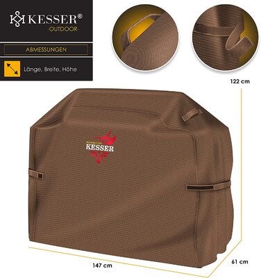 Преміум чохол для газового гриля KESSER, водонепроникний, 600D Оксфорд, 147x61x122 см, для Weber, Brinkmann, Char Broil, коричневий
