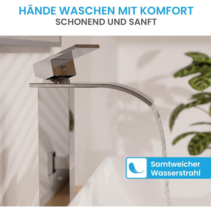 Змішувач для ванної кімнати Bächlein Tamina з водоспадом, однорідний, з довговічною керамічною картридж, комплект для монтажу, хром (висока якість)