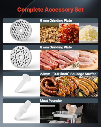 Електрична м'ясоподрібнювач VEVOR, 4.2 кг/хв, 1100 Вт, з лезом та диском, для ресторану, з нержавіючої сталі