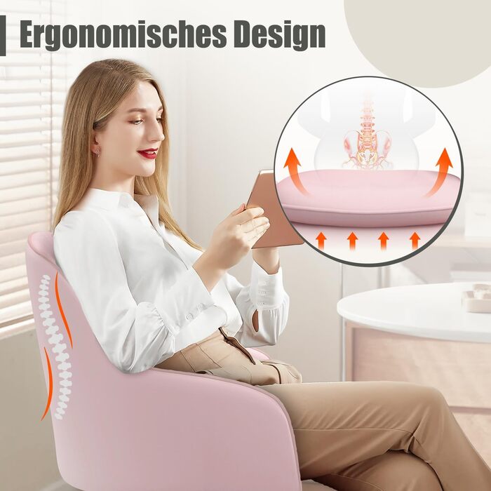 Крісло для робочого столу Daccormax, крісло для туалетного столика, обертове крісло до 150 кг, офісне крісло з регулюванням висоти, крісло для дому з м'якою оксамитовою оббивкою, комфортне для робочого кабінету, спальні, офісу, рожеве/рожеве