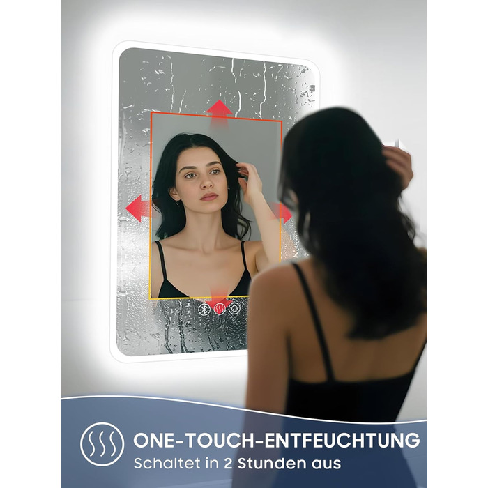 Дзеркало для ванної кімнати Habison з підсвічуванням, Bluetooth, 60x80 см, LED, протитуманне, 3 режими, диммування, IP44