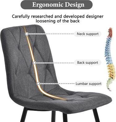 KUAKE Комплект обідньої групи: стіл 117x68 см та 4 стільці, сучасний прямокутний обідній стіл, сірі стільці з льону, чорні ніжки