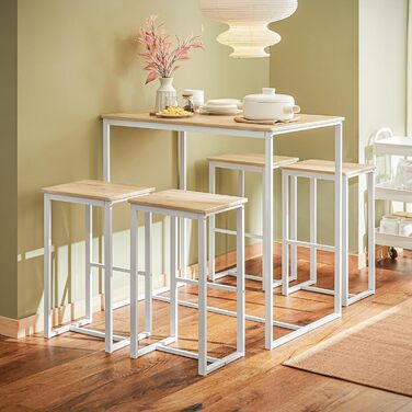 Стільниця SoBuy з 4 стільцями: кухонний/барний стіл для кухні, їдальні, маленьких кімнат. Компактний набір, білий, 100x60x96 см, висота стільця 67 см. OGT15-WN