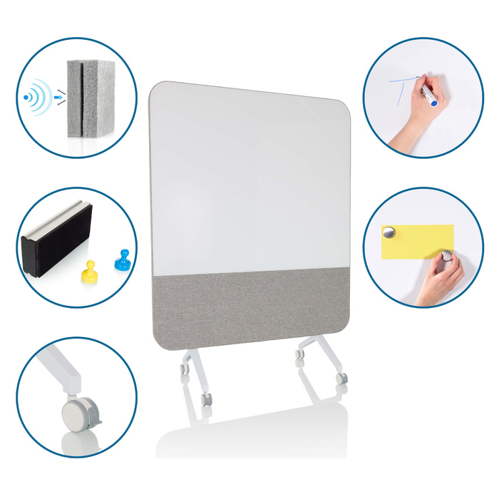 Акустична панель з білою дошкою VISION BOARD, матеріал: пластик / текстиль, колір: сірий, hjh OFFICE