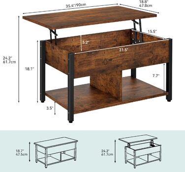 Журнальний столик YITAHOME з регулюванням висоти та місцем для зберігання, вінтажний коричневий для вітальні/офісу