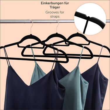 Набір вешалок для одягу Blumtal 50 шт. - обертаються на 360°, міцні, економія місця, неслизькі - рожеві оксамитові вішалки з покриттям, 100 шт. (рожеве золото / чорний)