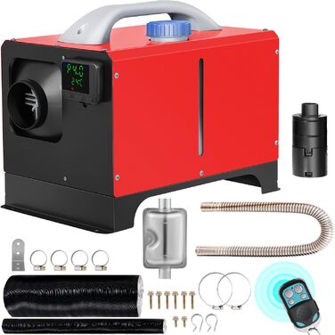 VEVOR 12V дизельний автономний опалювач, 8kW, повітряний опалювач для авто, RV, вантажівки, автобуса з пультом дистанційного керування (LCD, 1 вихідний отвір, червоний)